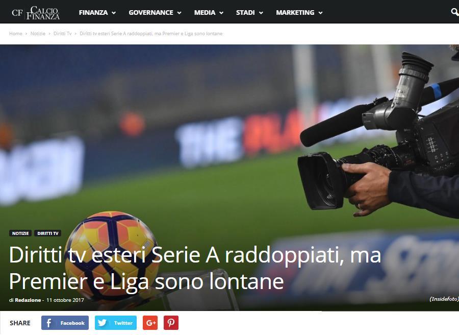 La Serie A prova a crescere all estero Ma le altre leghe sono ancora lontane Diritti audiovisivi internazionali Premier League (**) 1.