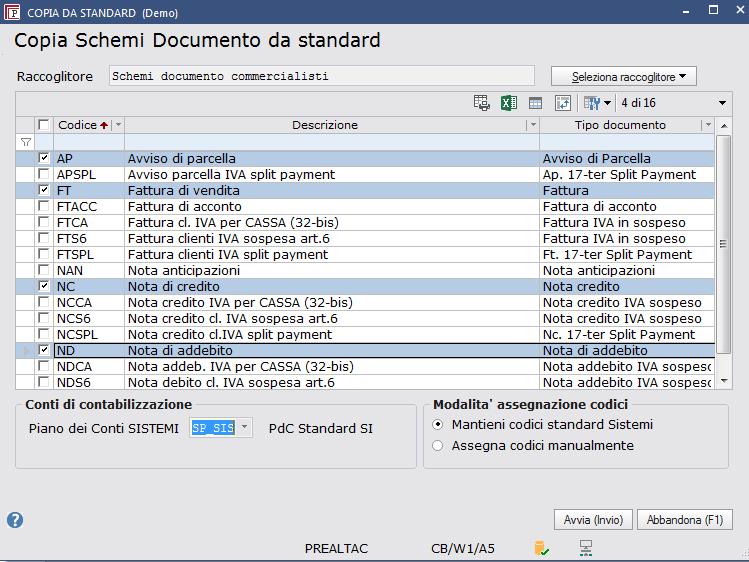 Configurazione e Tabelle Impostazione della Ditta Fatturante Cliccare su «Seleziona Raccoglitore» e «Schemi documenti Commercialisti»