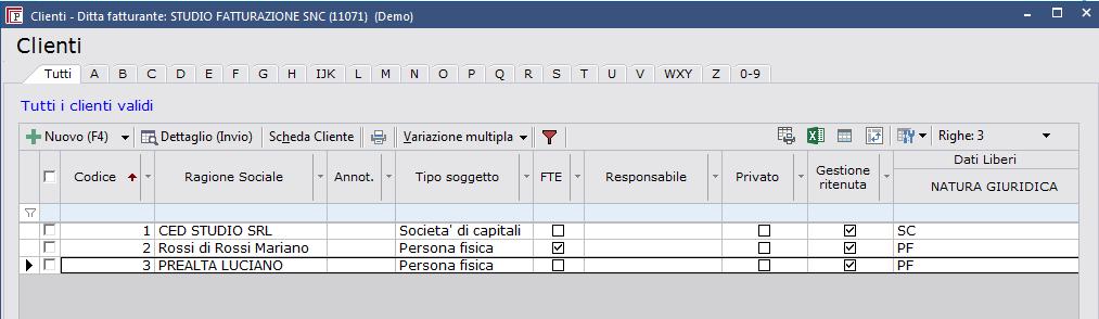 Configurazione e Tabelle Impostazione dei Clienti Nella maschera dell elenco dei clienti è