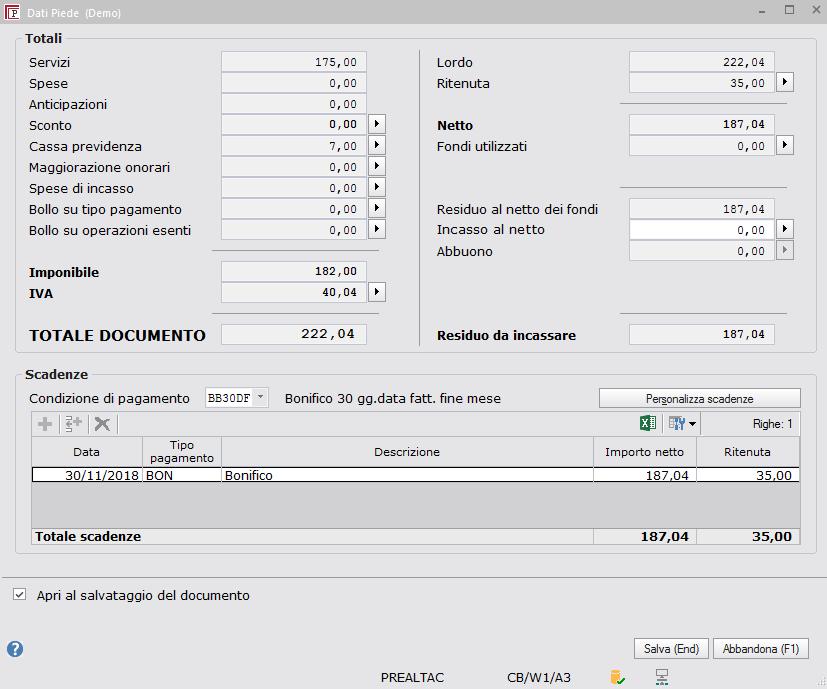 L emissione dei documenti analogici Gestione dello Studio> Fatturazione> Fatturazione Nella maschera che