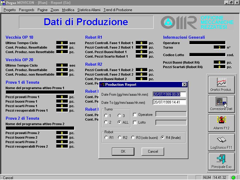 linea mediante l utilizzo di unità a guida laser di tipo LGV, che introducono i pallet La pagina riportante i dati reali di produzione.