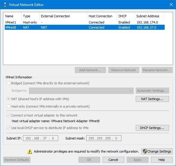 VMware Workstation - Configurazione di rete In questa maschera possiamo vedere le varie impostazioni di rete di vmware workstation.