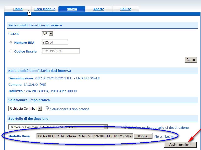 In fondo alla pagina si trova il bottone Sfoglia da utilizzare per individuare il modello base salvato in