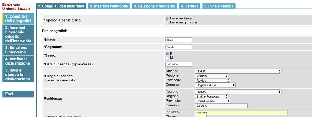 In questa fase è assolutamente importante inserire i dati del Beneficiario corretti, ovvero di colui/colei che desidera aderire alla detrazione del 65%.