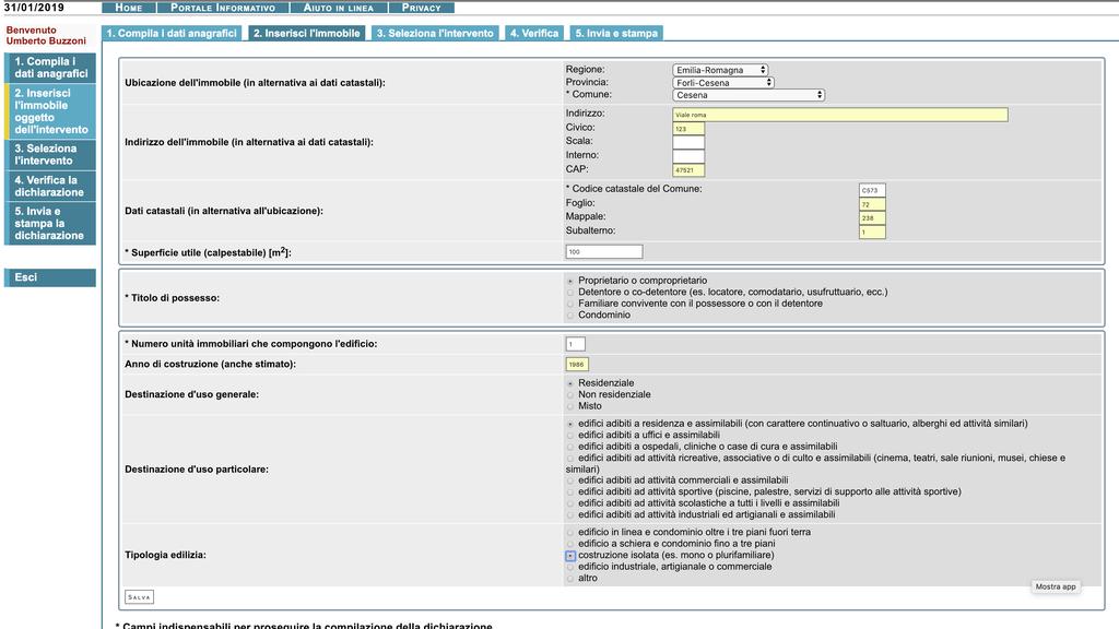 La Sezione successiva riguarda i dati dell immobile oggetto dell intervento.