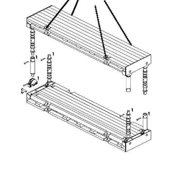 Fasi di montaggio Il box portapalancole va premontato a bordoscavo collegando la coppia dei pannelli cavi con i quattro distanziali regolabili alle loro estremità.