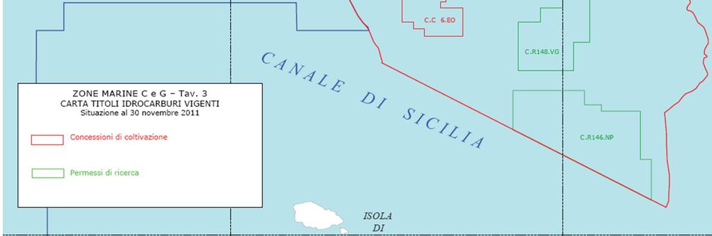 di Licata (AG) e a circa 23 km (12,4 miglia nautiche) ad Est della costa di Vittoria (RG) (cfr. Allegato 1.1). Confina ad Ovest con il permesso di ricerca G.R13.