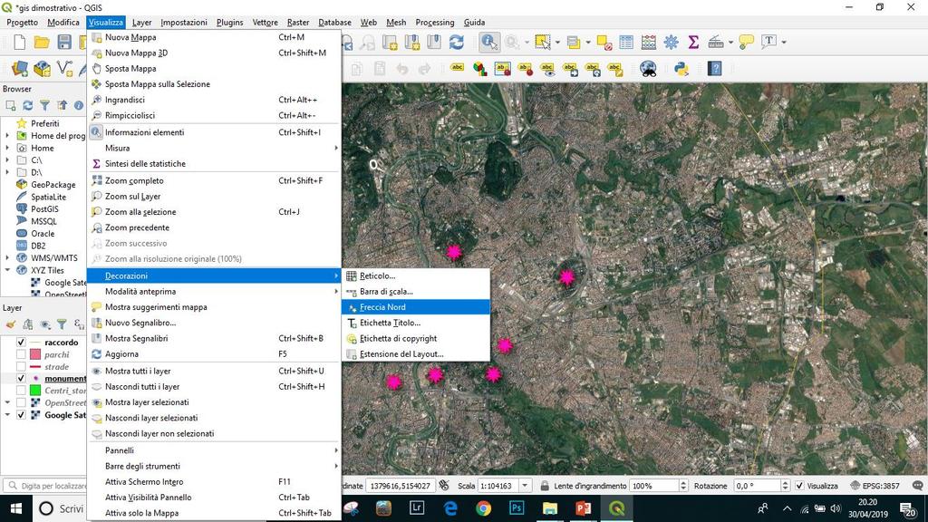 QGIS Decorazioni - Freccia del nord - Cliccare su visualizza nella barra del menu e scegliere