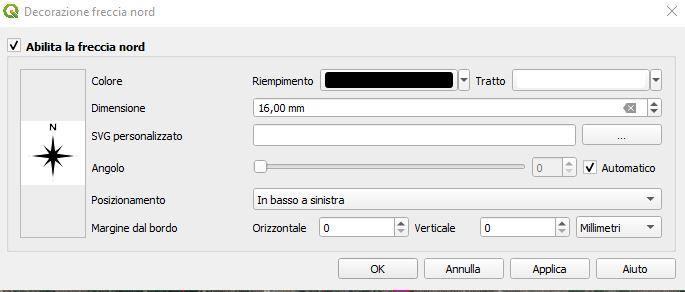 la sua posizione: opzione Posizionamento scegliere che la direzione del nord sia impostata in modo