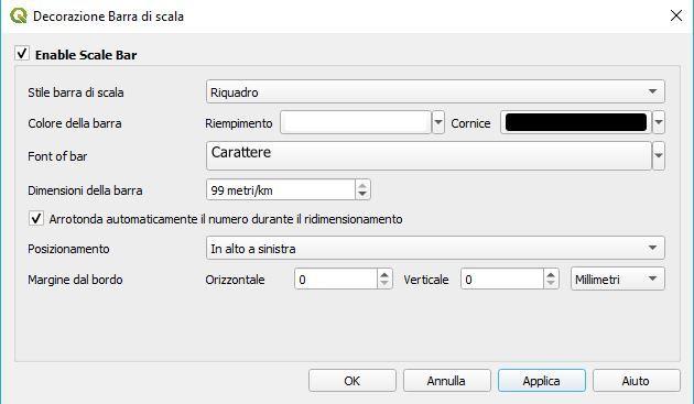 Cliccando su «enable scale bar» è possibile sceglierne: Lo stile