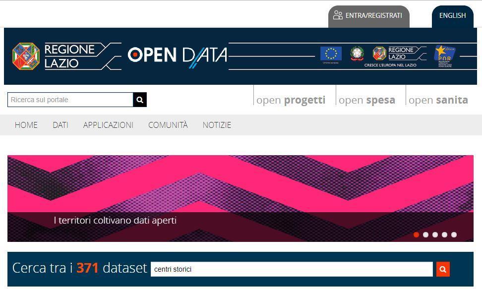 Livelli Vettoriali Nel motore di ricerca interno al sito Open Data Lazio