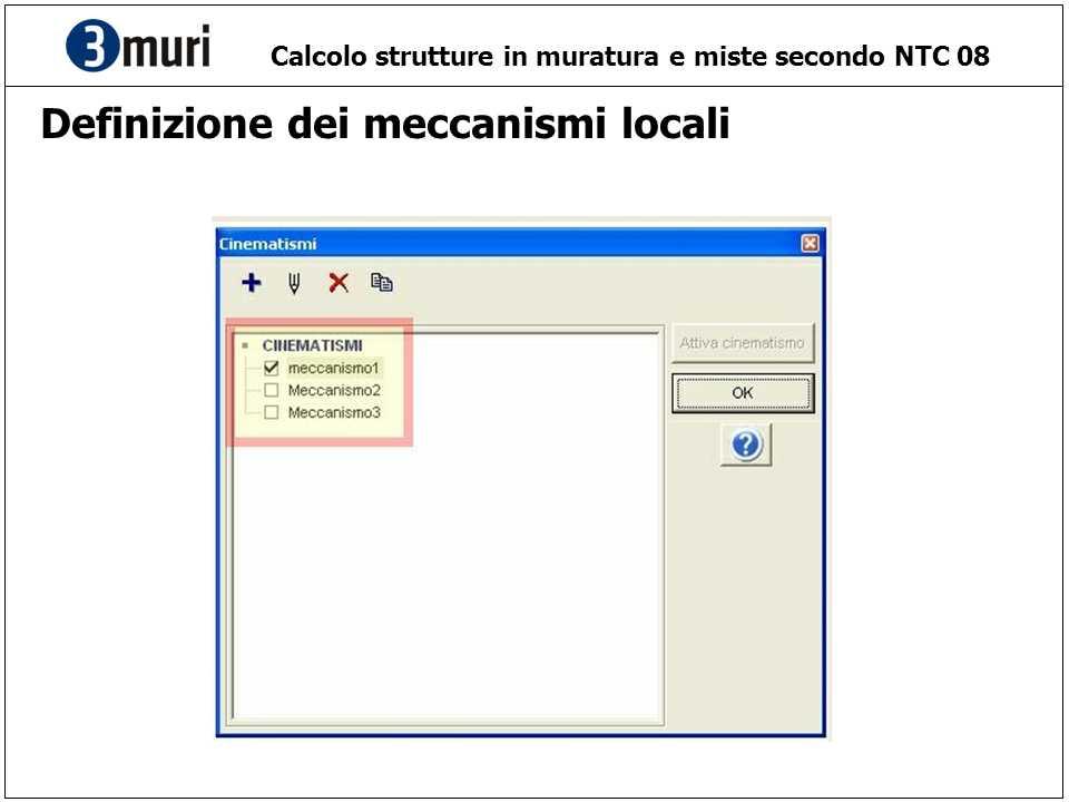 L'ambiente di lavoro è diviso in tre aree grafiche: Prospetto di parete In questo ambiente è possibile l'input del meccanismo mediante l'inserimento dei blocchi rigidi e dei vincoli tra i singoli