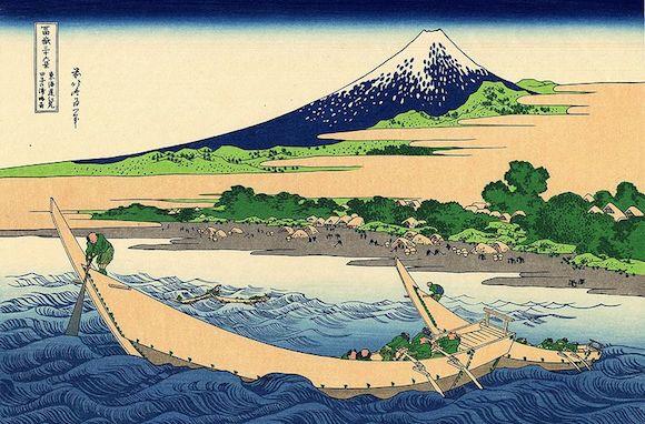 Katsushika Hokusai 1760-1849 - Schizzo della Baia di Tagonoura vicino a Ejiri sul Tokaido 1830-1832, stampa n.