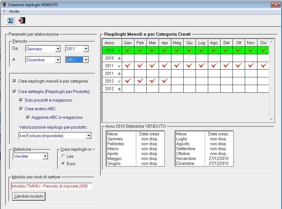 Periodo i mesi da gennaio 2011 a dicembre 2011, cliccare su Cambia modulo per