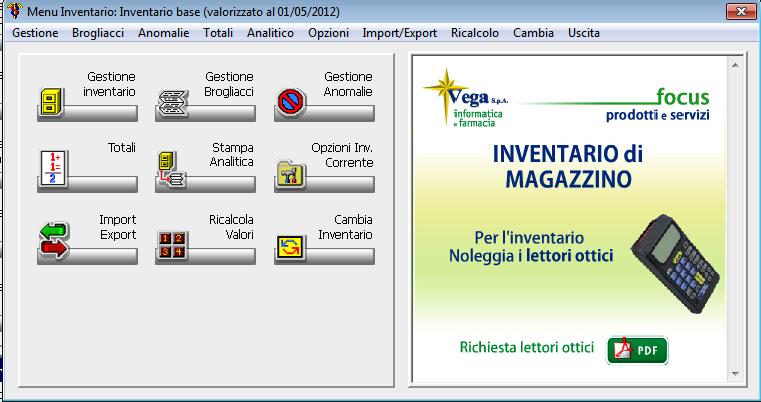 3. Inventario di magazzino per studi di settore 2011 Accedere al menù