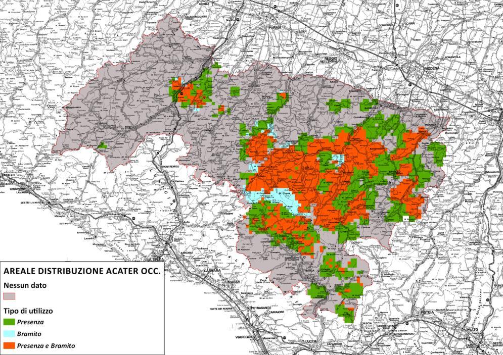 Figura 1 - Areale distributivo e riproduttivo Provincia di Modena L areale distributivo 2016 è stato aggiornato integrando le informazioni scaturite dalle uscite mensili di monitoraggio, con quanto