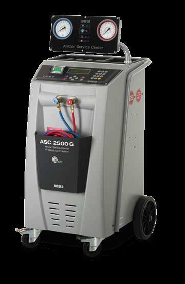 R 134a Low Emission AirCon Service Center ASC 2500 G Low Emission ASC 2500 G Low Emission Robusto telaio in metallo Capacità di stoccaggio della bombola di ricarica: 16 kg, capacità della pompa a