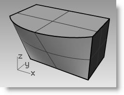 Per creare una superficie da curve di bordo: 1 Dal menu Superfici, cliccare su Da curve di bordo. 2 Selezionare i quattro bordi della superficie. Viene creata una superficie.