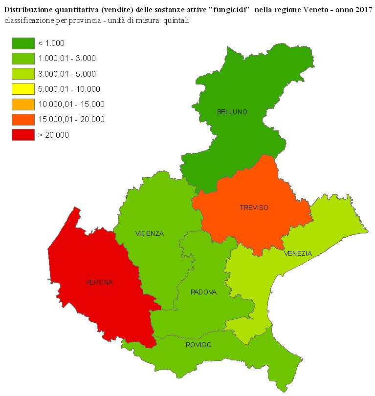 CARTOGRAFIA Le mappe tematiche che seguono si riferiscono alla distribuzione delle sostanze attive vendute nel territorio veneto nell anno 2017, come dichiarato all Autorità regionale competente, dai