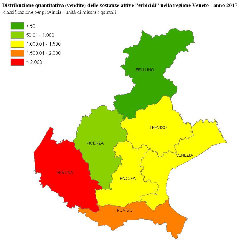 Figura 2: vendite di erbicidi (totali) nel Veneto - anno 2017 Figura 3: vendite di insetticidi