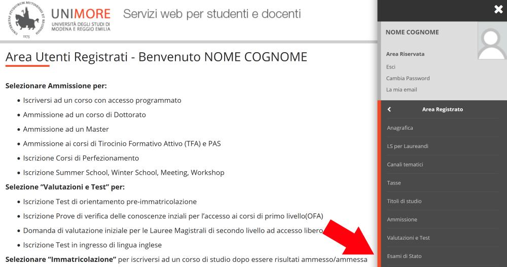 9 Fig. 10 Posizione della voce Esami di Stato Per procedere con l iscrizione ad un nuovo Esame di Stato clicca. 2.