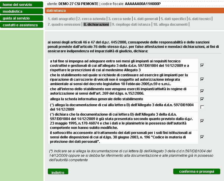 3.4.3 Rinnovata adesione La videata delle dichiarazioni, nel caso di Rinnovata Adesione è la seguente (Figura 25) Figura 25 Leggere attentamente le dichiarazioni e apporre il segno di