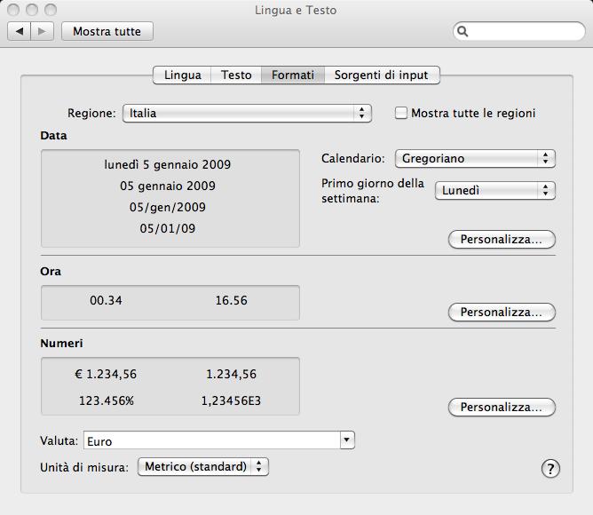 Scelta di rappresentazioni alternative MacOS Finder 10.