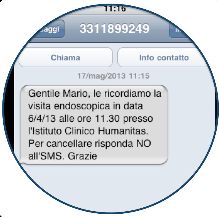 REMINDER: conferma prenotazioni, minimizza no show Invia messaggi SMS per conferma prenotazioni visite, ricordare info importanti