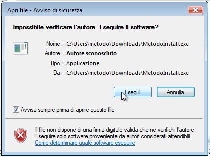 6. Se non sapete dove é stato salvato il file MetodoInstall, sia per Explorer,