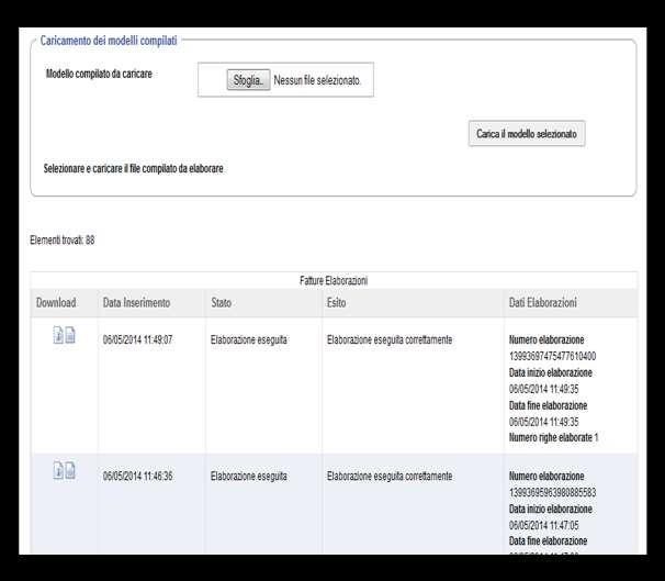 Figura 36 - Verifica dell'esito dell'elaborazione dei dati Modalità 3 (trasmissione telematica) - Trasmissione HTTP di un file nel formato CSV/XML (elenco o lotto di fatture).