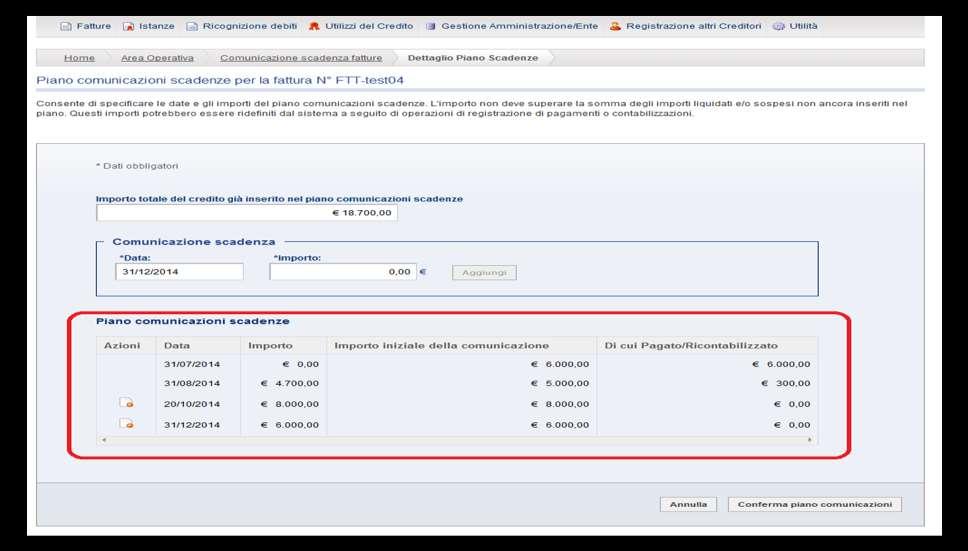 Verificare ed eventualmente modificare i valori Data ed Importo proposti dal sistema e cliccare sul tasto Aggiungi.