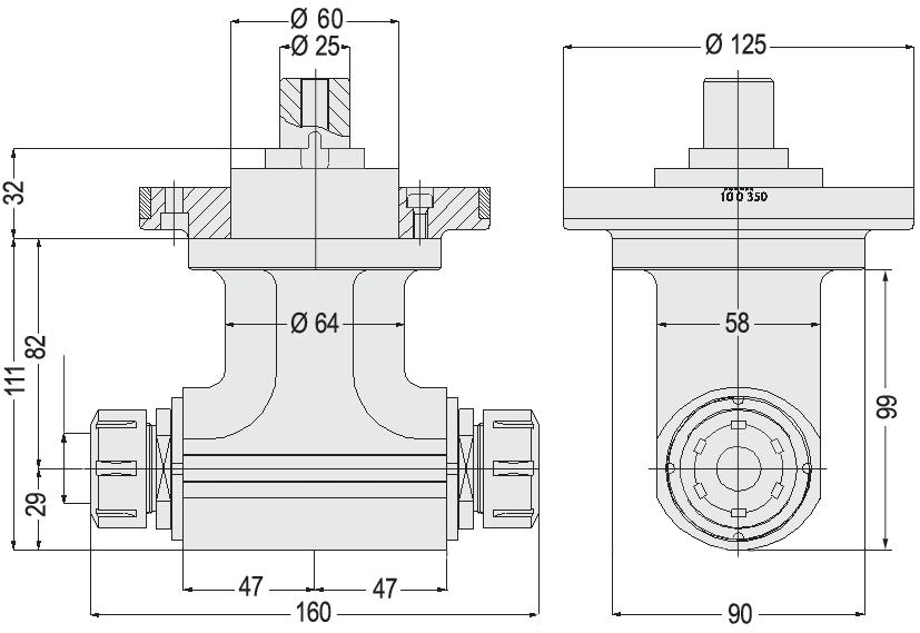 TESTE ANGOLARI A 0 E REGOLABILI DA 0 A 0 RIGHT AND 0 TO 0 ADJUSTABLE ANGLE HEADS τ = 1:1 RPM max = 6000 Nm max = 20 Peso Weight = kg 5,5 uguale contrario same opposite PER MACCHINE A FLANGIATURA