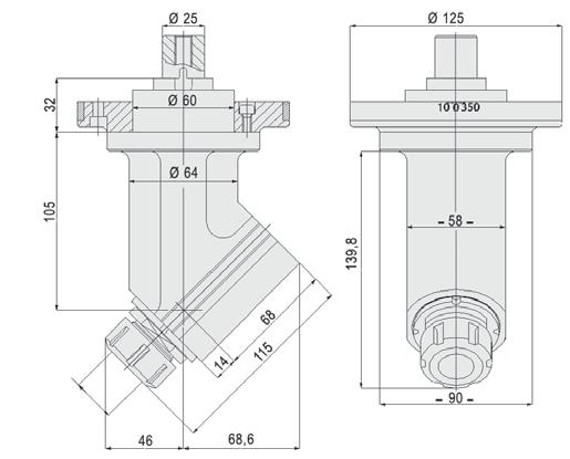 TESTE ANGOLARI A 0 E REGOLABILI DA 0 A 0 RIGHT AND 0 TO 0 ADJUSTABLE ANGLE HEADS τ = 1:1 RPM max = 4000 Nm max = 20 Peso Weight = kg 6,2 contrario opposite PER MACCHINE A FLANGIATURA MANUALE FOR