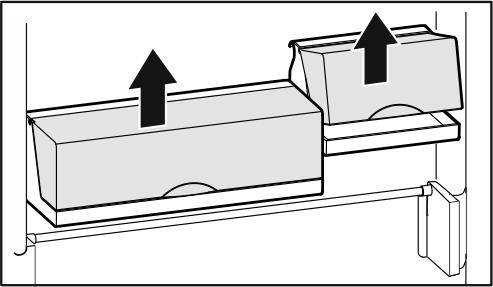 Fig. 12 Eliminazione dei cassetti portaverdure: u Estrarre completamente il cassetto portaverdure e ribaltarlo