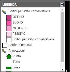 4. Legenda Cliccando sul lato sinistro della mappa sulla voce LEGENDA si accede alla sezione di gestione della legenda e dei