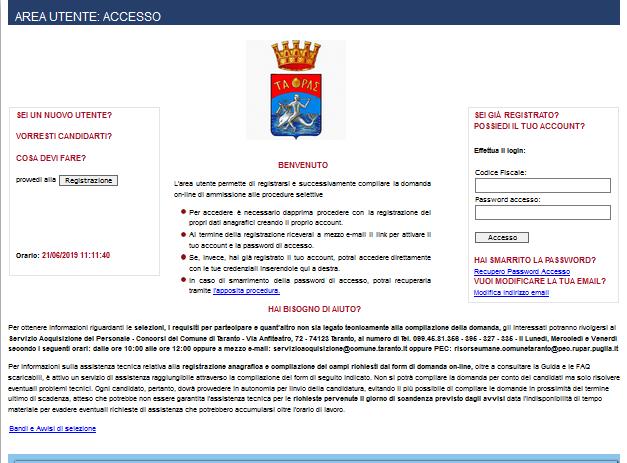 2. Area utente In questa sezione è possibile: Registrare i propri dati cliccando sul tasto REGISTRAZIONE.