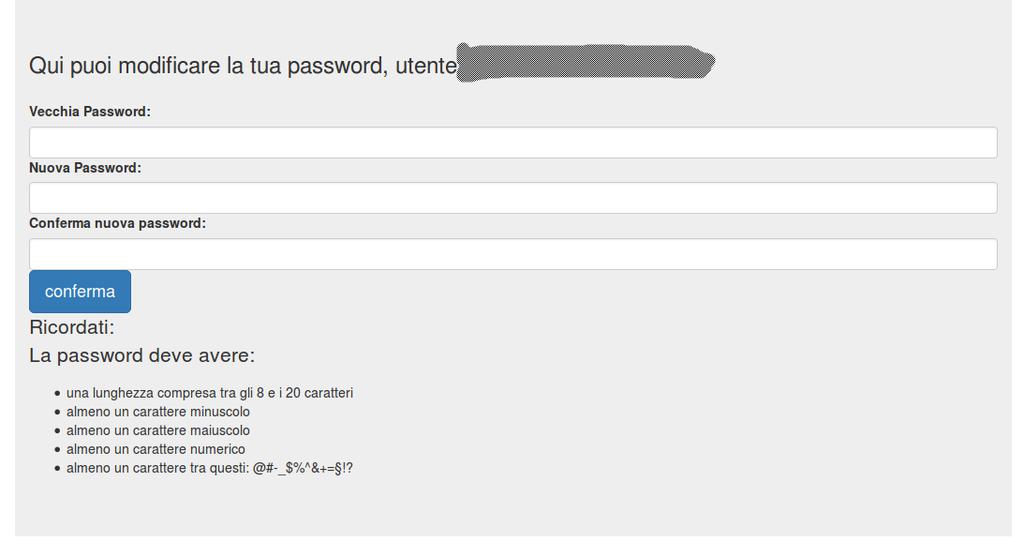 Nel campo Vecchia Password è necessario fornire la password generata da ER.