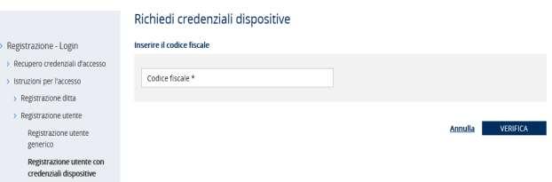 attraverso l applicativo online: Selezionato il pulsante codice fiscale