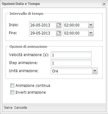 BARRA PER LA NAVIGAZIONE DELLA DIMENSIONE TEMPORALE DEI LIVELLI Strumento che apre il pannello di gestione delle opzioni di Data e Tempo dello slider Stazioni ultimo aggiornamento: Strumento che