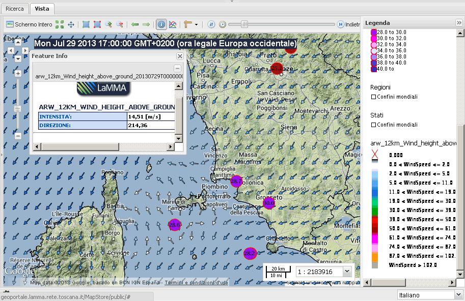 3.2.3 - Visualizzazione velocità e direzione del vento (visualizzabile a partire