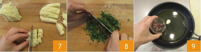 Eliminate la pelle esterna incidendo un estremità con un coltellino e tirando delicatamente (4).