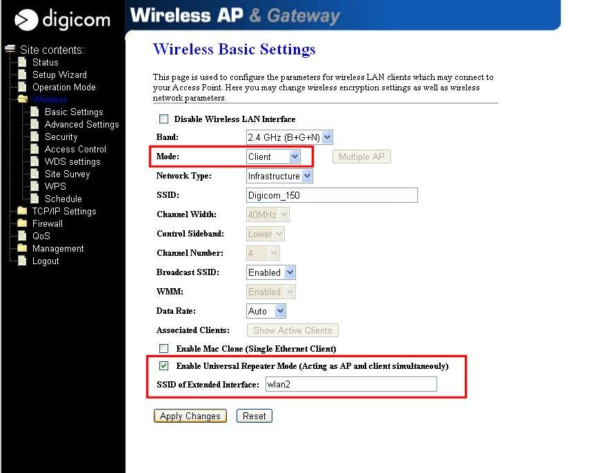 Impostazione Client per la connessione alla rete Wireless originale Nel menu Wireless Basic
