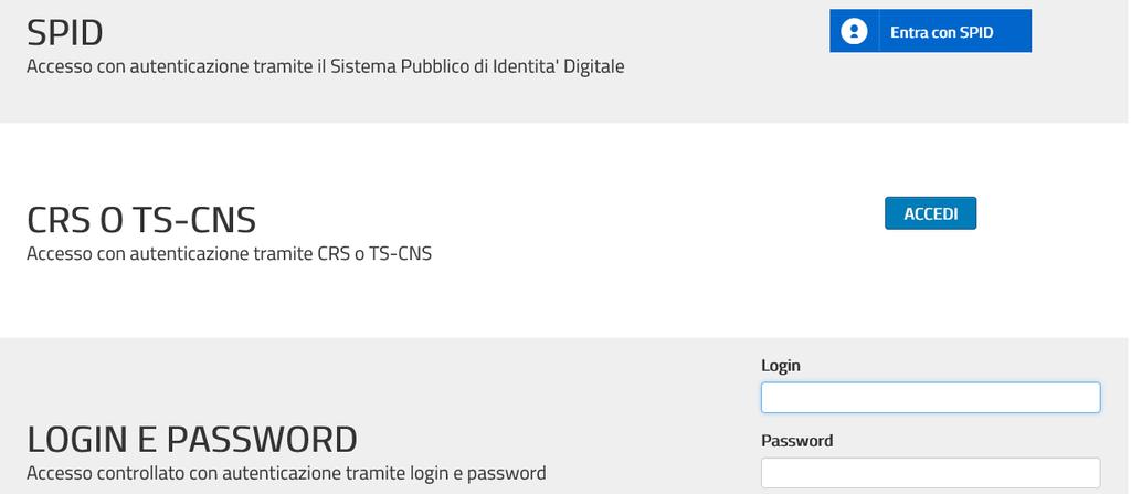 Nei casi di autenticazione tramite CRS/CNS o SPID l utente viene automaticamente