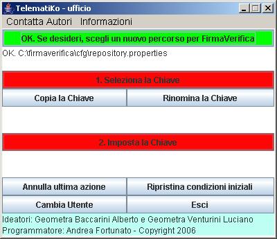 Se FirmaVerifica è stato installato nel percorso di default, la prima linguetta sarà di colore verde Cliccare sul tasto 1.