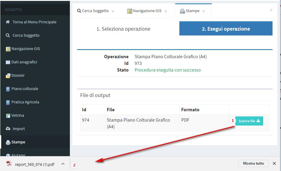 Figura 14 Esegui operazione- Esegui -procedura eseguita 4.6.2. Bottone Scarica file 1) Cliccare sul bottone SCARICA FILE per ogni file generato.