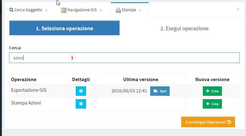 Sezione Seleziona operazione La funzione STAMPE è strutturata in due sezioni guidate che permettono di scegliere/verificare il