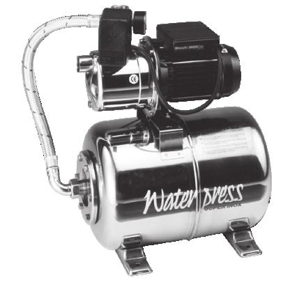 WATERPRESS SUPERINOX I gruppi di pressione WATERPRESS SUPERINOX sono realizzati con pompa centrifuga autoadescante JETINOX. Sono forniti cablati e completi di vaso di espansione in acciaio inox.