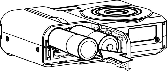 Come inserire le batterie La fotocamera è alimentata da due batterie alcaline o ricaricabili Ni-MH AA (min. 500 mah /,V).