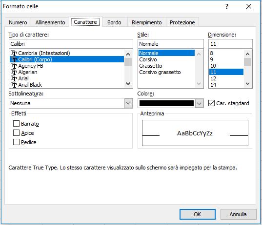 FORMATO CELLE DI LAVORO Per agire sul carattere bisogna cliccare sulla cella di lavoro desiderata, utilizzare il tasto destro del mouse e selezionare