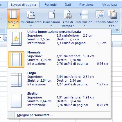 IMPOSTAZIONI PAGINA MODIFICARE MARGINI DI UN FOGLIO Per modificare i margini di un foglio excel dobbiamo agire